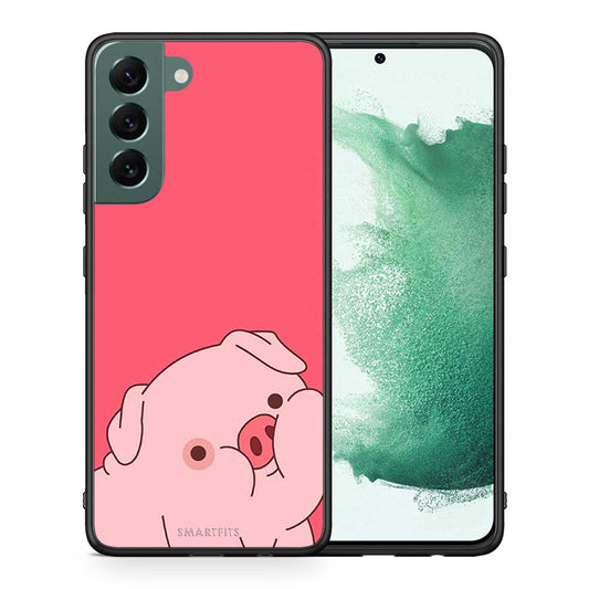 Θήκη Αγίου Βαλεντίνου Samsung S22 Plus Pig Love 1 από τη Smartfits με σχέδιο στο πίσω μέρος και μαύρο περίβλημα | Samsung S22 Plus Pig Love 1 case with colorful back and black bezels