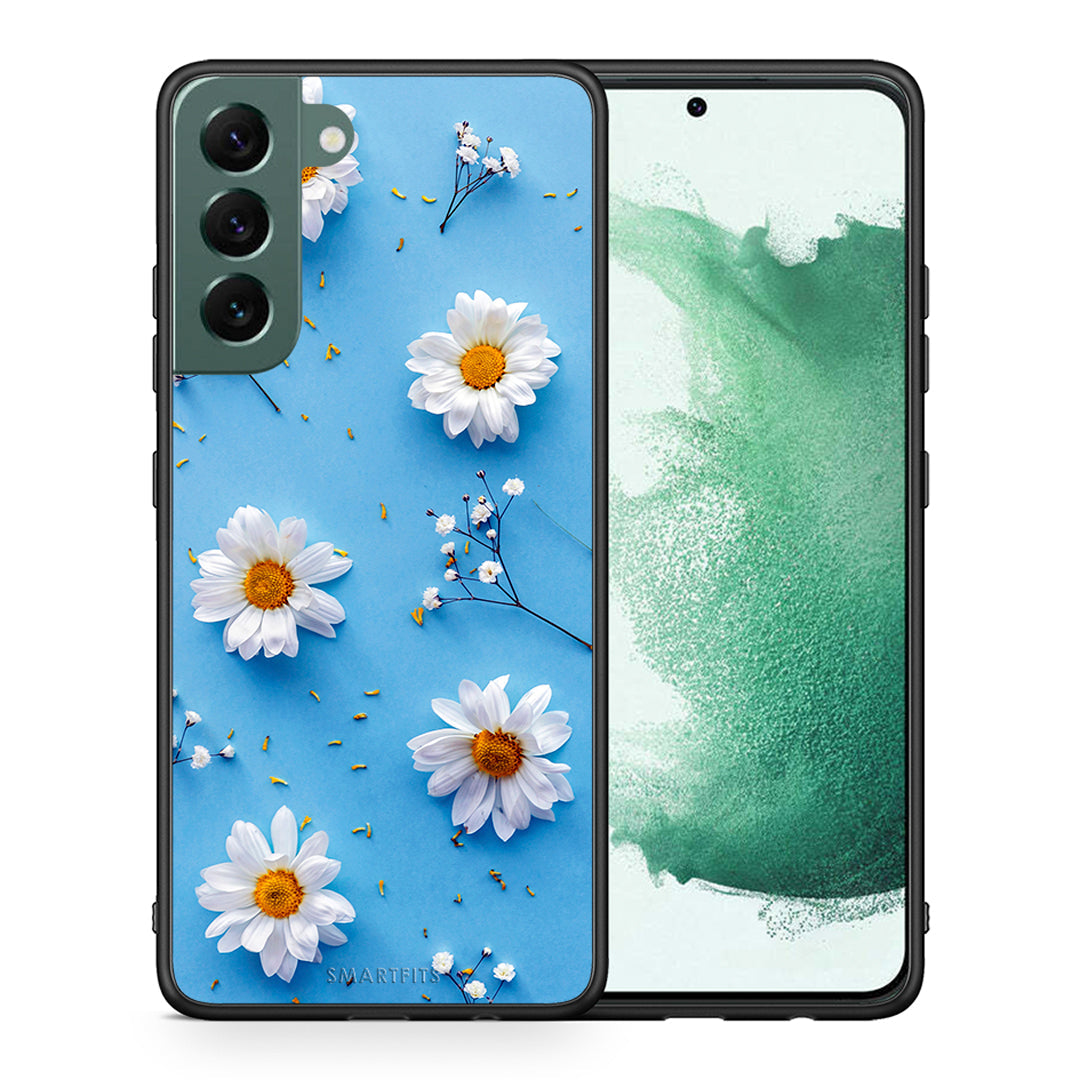 Θήκη Samsung S22 Plus Real Daisies από τη Smartfits με σχέδιο στο πίσω μέρος και μαύρο περίβλημα | Samsung S22 Plus Real Daisies case with colorful back and black bezels