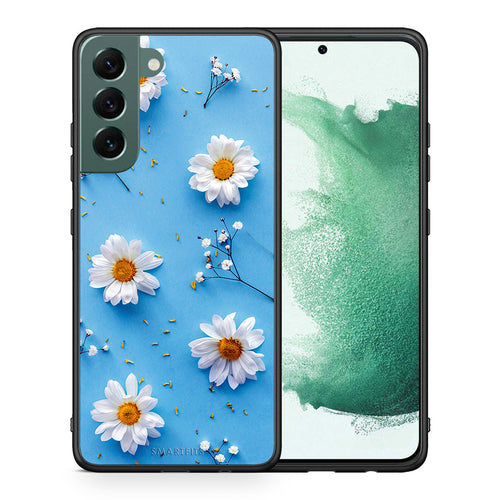 Θήκη Samsung S22 Plus Real Daisies από τη Smartfits με σχέδιο στο πίσω μέρος και μαύρο περίβλημα | Samsung S22 Plus Real Daisies case with colorful back and black bezels