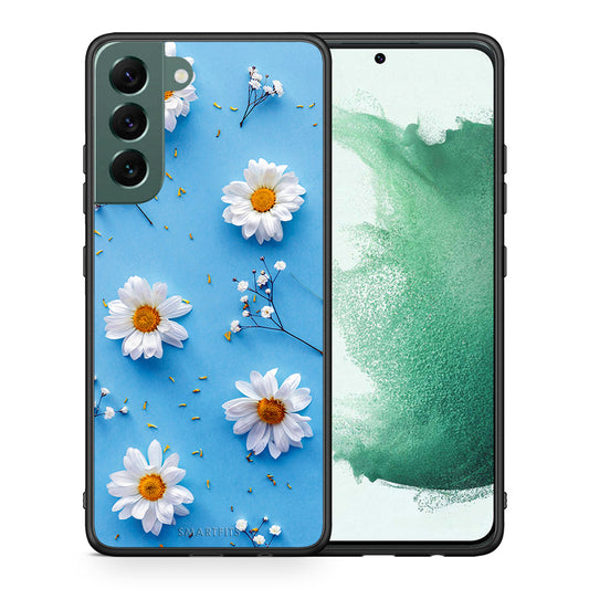 Θήκη Samsung S22 Plus Real Daisies από τη Smartfits με σχέδιο στο πίσω μέρος και μαύρο περίβλημα | Samsung S22 Plus Real Daisies case with colorful back and black bezels