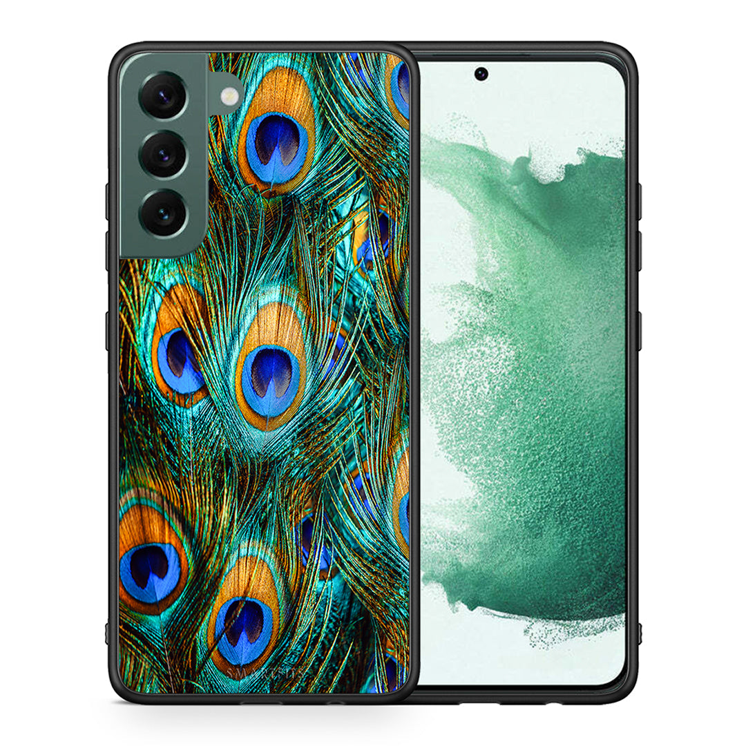 Θήκη Samsung S22 Plus Real Peacock Feathers από τη Smartfits με σχέδιο στο πίσω μέρος και μαύρο περίβλημα | Samsung S22 Plus Real Peacock Feathers case with colorful back and black bezels