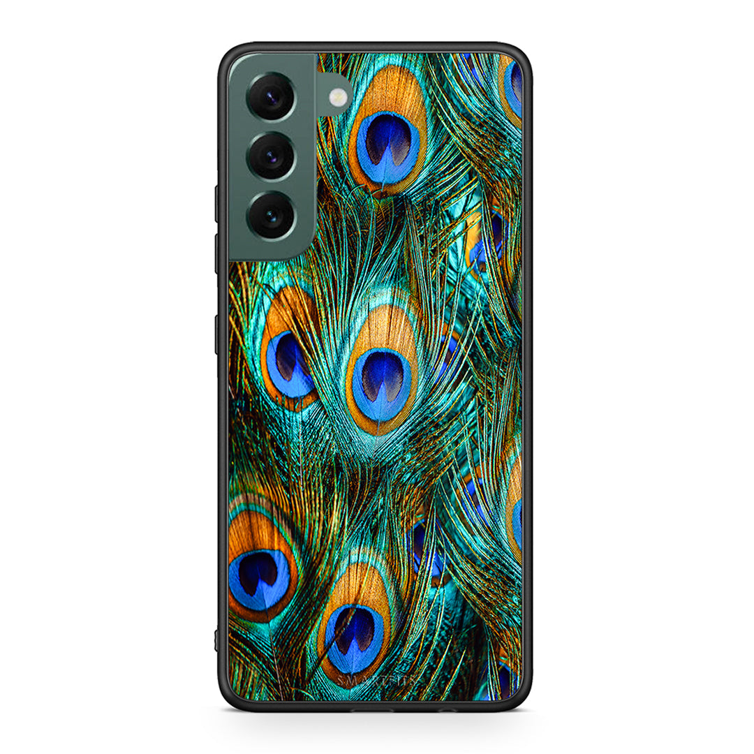 Samsung S22 Plus Real Peacock Feathers θήκη από τη Smartfits με σχέδιο στο πίσω μέρος και μαύρο περίβλημα | Smartphone case with colorful back and black bezels by Smartfits