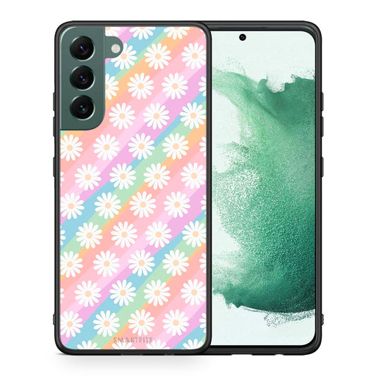 Θήκη Samsung S22 Plus White Daisies από τη Smartfits με σχέδιο στο πίσω μέρος και μαύρο περίβλημα | Samsung S22 Plus White Daisies case with colorful back and black bezels