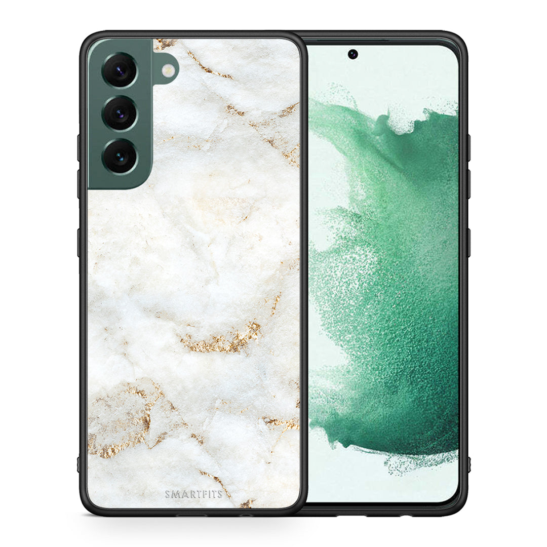 Θήκη Samsung S22 Plus White Gold Marble από τη Smartfits με σχέδιο στο πίσω μέρος και μαύρο περίβλημα | Samsung S22 Plus White Gold Marble case with colorful back and black bezels