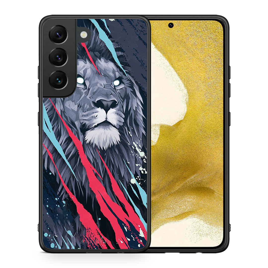 Θήκη Samsung S22 Lion Designer PopArt από τη Smartfits με σχέδιο στο πίσω μέρος και μαύρο περίβλημα | Samsung S22 Lion Designer PopArt case with colorful back and black bezels