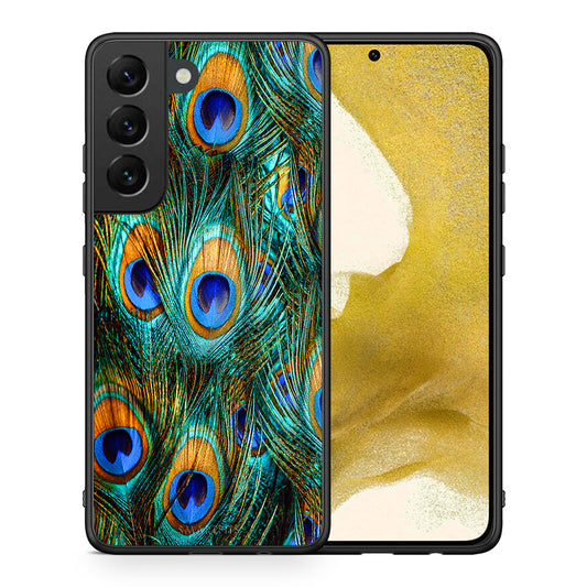 Θήκη Samsung S22 Real Peacock Feathers από τη Smartfits με σχέδιο στο πίσω μέρος και μαύρο περίβλημα | Samsung S22 Real Peacock Feathers case with colorful back and black bezels