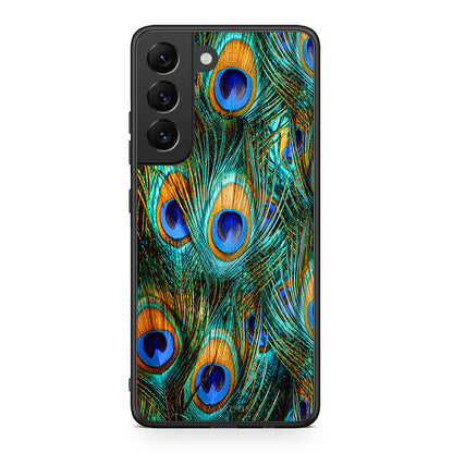 Samsung S22 Real Peacock Feathers θήκη από τη Smartfits με σχέδιο στο πίσω μέρος και μαύρο περίβλημα | Smartphone case with colorful back and black bezels by Smartfits