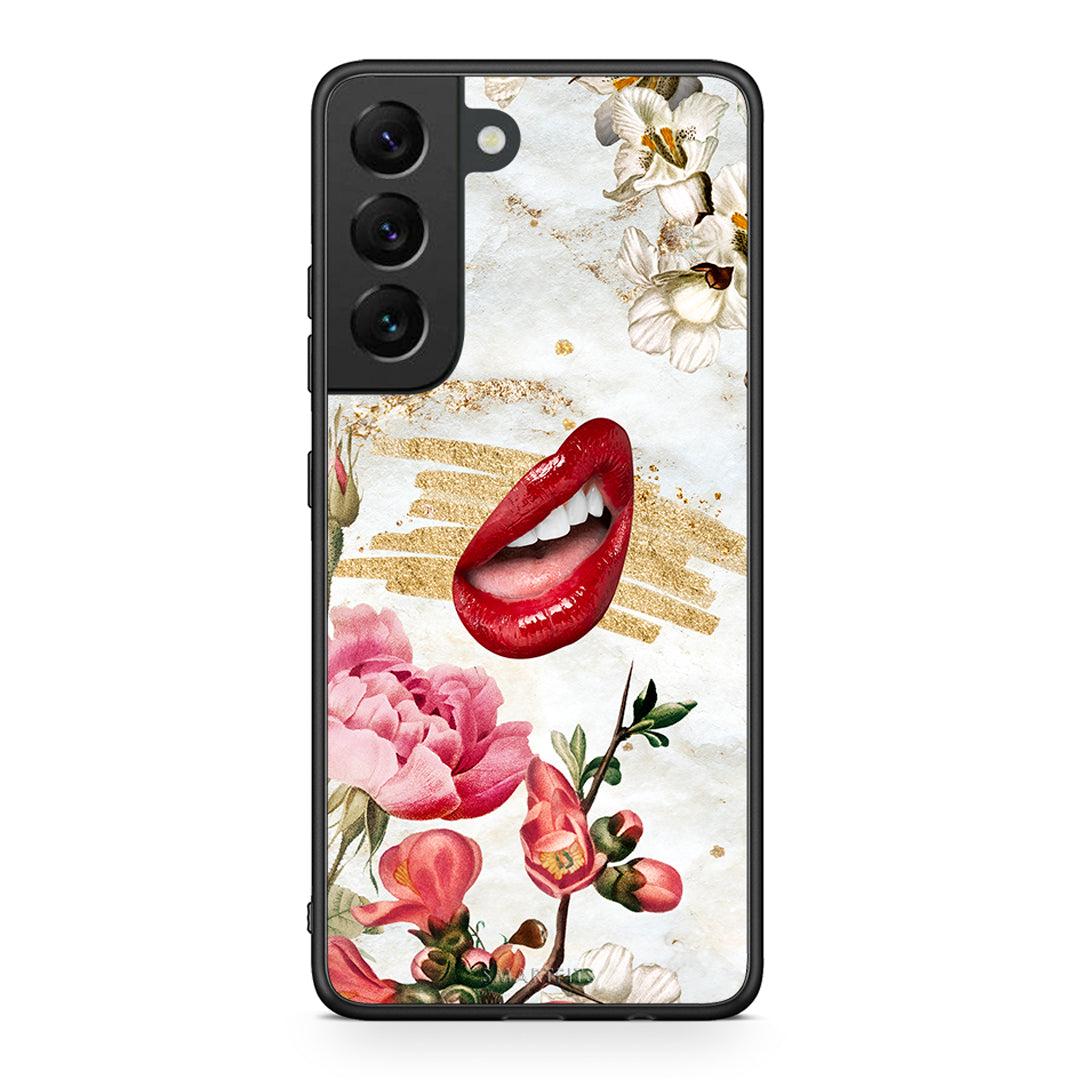 Samsung S22 Red Lips θήκη από τη Smartfits με σχέδιο στο πίσω μέρος και μαύρο περίβλημα | Smartphone case with colorful back and black bezels by Smartfits