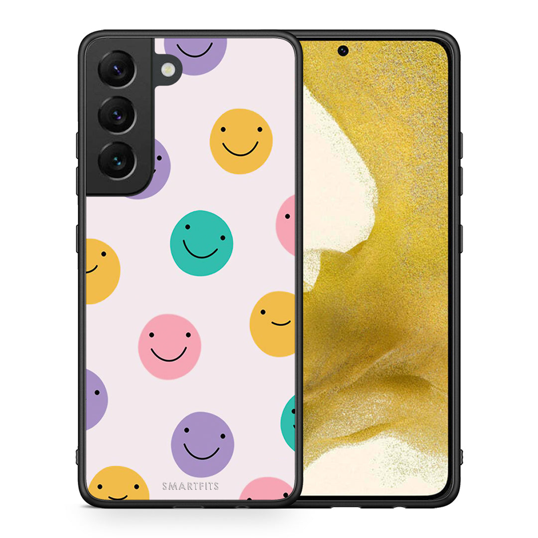 Θήκη Samsung S22 Smiley Faces από τη Smartfits με σχέδιο στο πίσω μέρος και μαύρο περίβλημα | Samsung S22 Smiley Faces case with colorful back and black bezels