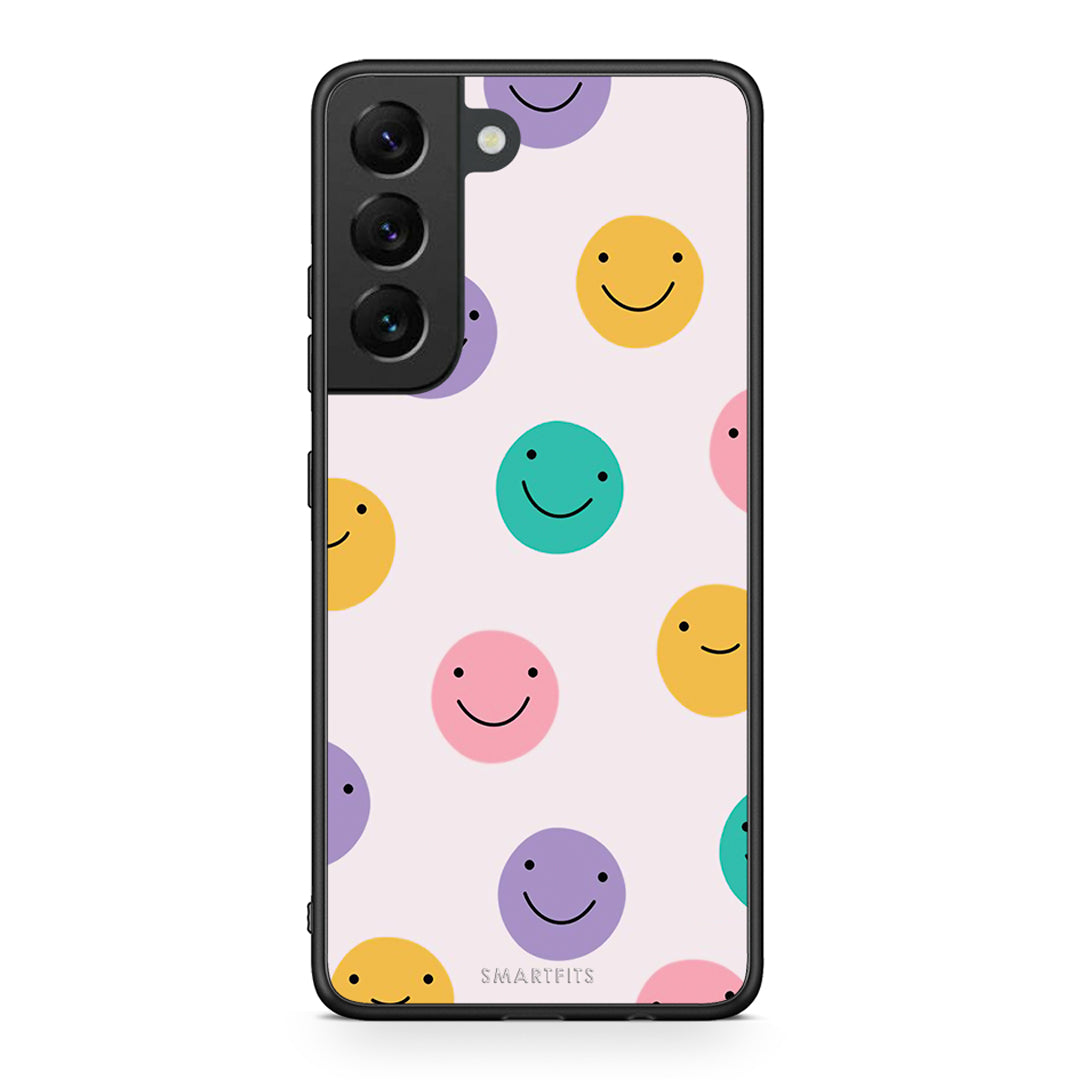 Samsung S22 Smiley Faces θήκη από τη Smartfits με σχέδιο στο πίσω μέρος και μαύρο περίβλημα | Smartphone case with colorful back and black bezels by Smartfits