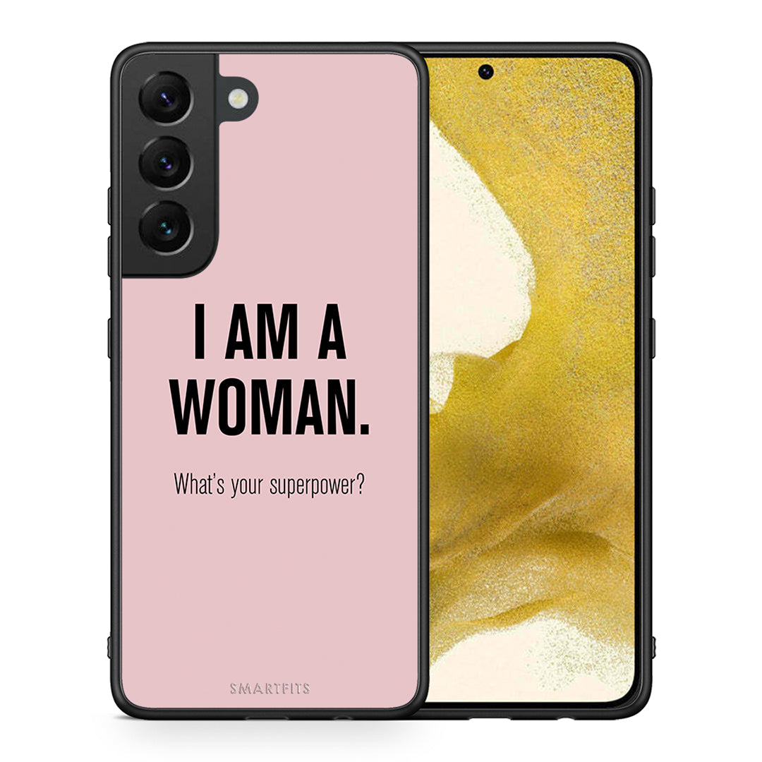 Θήκη Samsung S22 Superpower Woman από τη Smartfits με σχέδιο στο πίσω μέρος και μαύρο περίβλημα | Samsung S22 Superpower Woman case with colorful back and black bezels