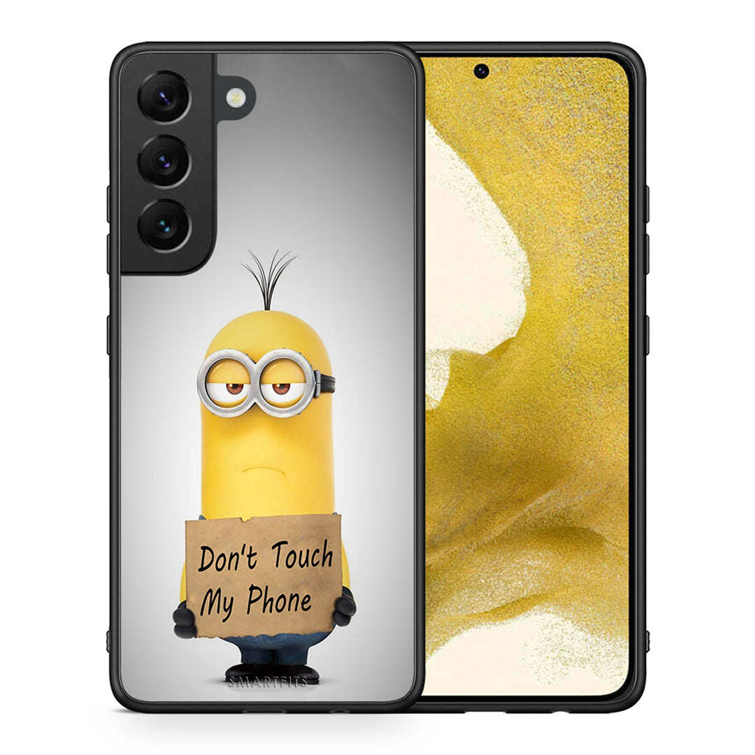 Θήκη Samsung S22 Minion Text από τη Smartfits με σχέδιο στο πίσω μέρος και μαύρο περίβλημα | Samsung S22 Minion Text case with colorful back and black bezels