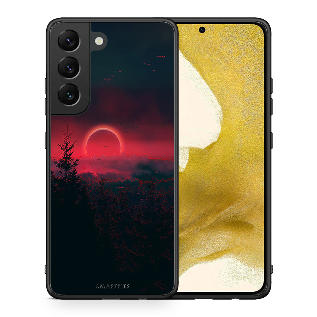 Θήκη Samsung S22 Sunset Tropic από τη Smartfits με σχέδιο στο πίσω μέρος και μαύρο περίβλημα | Samsung S22 Sunset Tropic case with colorful back and black bezels