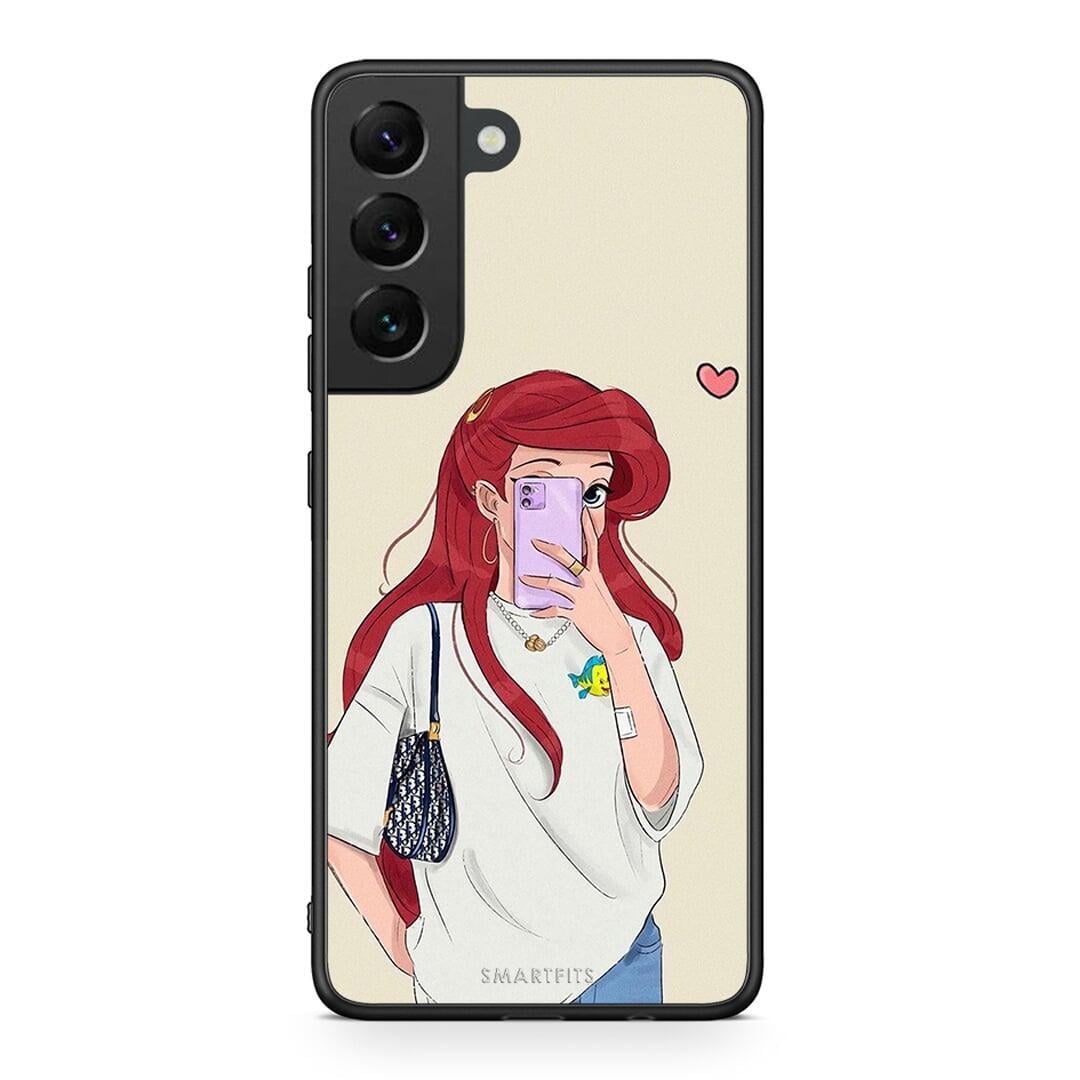 Samsung S22 Walking Mermaid Θήκη από τη Smartfits με σχέδιο στο πίσω μέρος και μαύρο περίβλημα | Smartphone case with colorful back and black bezels by Smartfits