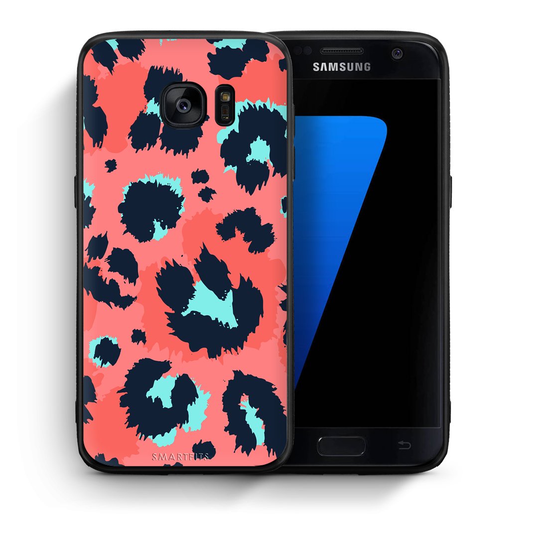 Θήκη Samsung S7 Pink Leopard Animal από τη Smartfits με σχέδιο στο πίσω μέρος και μαύρο περίβλημα | Samsung S7 Pink Leopard Animal case with colorful back and black bezels