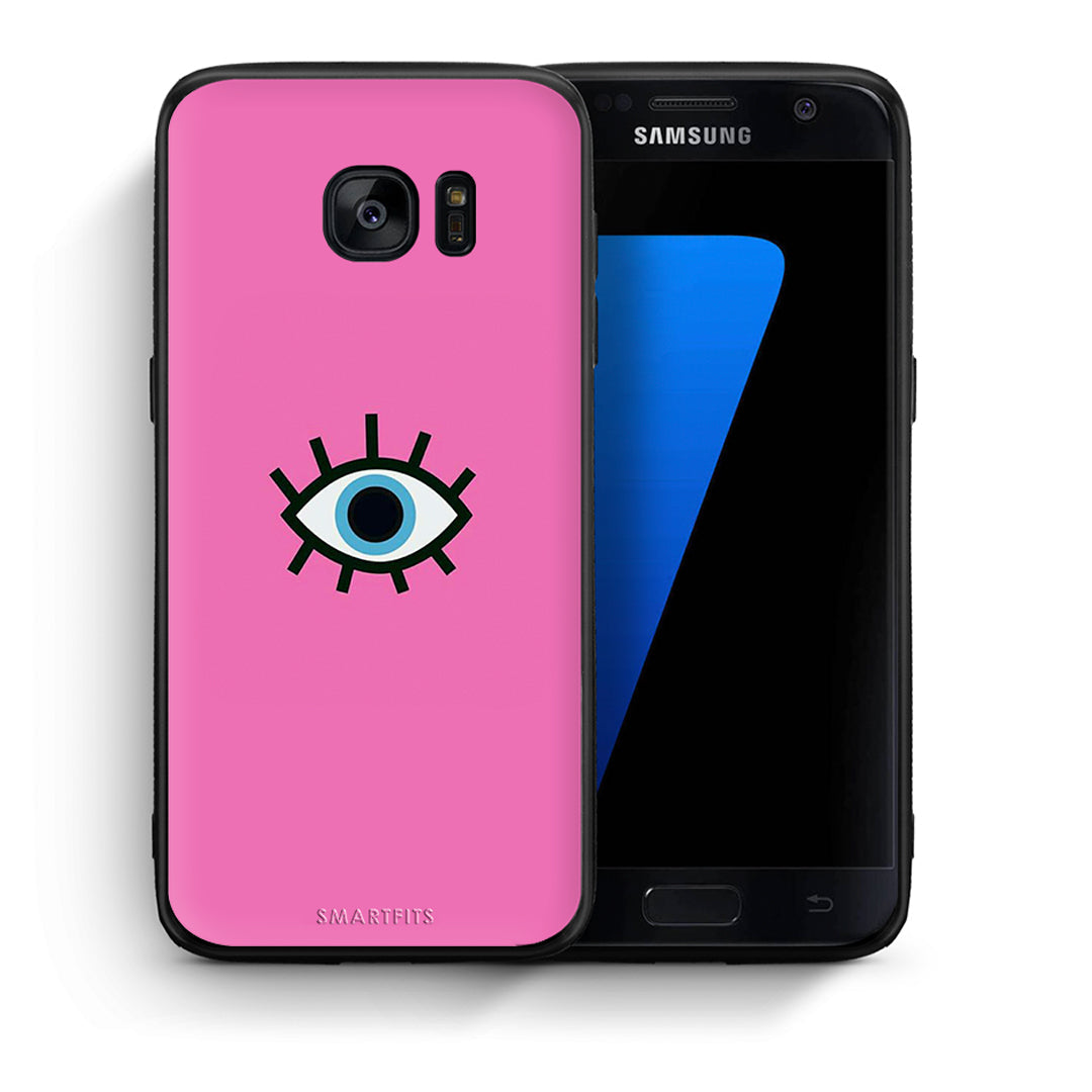 Θήκη Samsung S7 Blue Eye Pink από τη Smartfits με σχέδιο στο πίσω μέρος και μαύρο περίβλημα | Samsung S7 Blue Eye Pink case with colorful back and black bezels