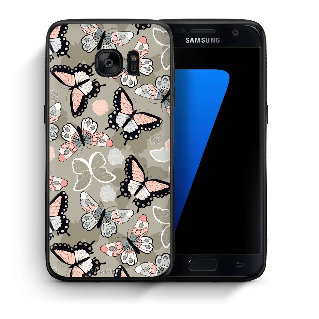 Θήκη Samsung S7 Butterflies Boho από τη Smartfits με σχέδιο στο πίσω μέρος και μαύρο περίβλημα | Samsung S7 Butterflies Boho case with colorful back and black bezels