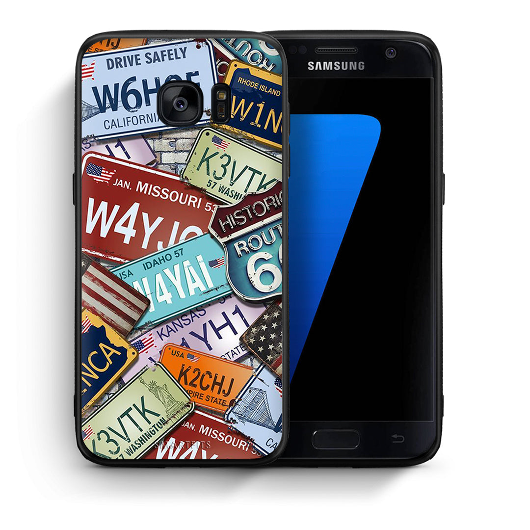 Θήκη Samsung S7 Car Plates από τη Smartfits με σχέδιο στο πίσω μέρος και μαύρο περίβλημα | Samsung S7 Car Plates case with colorful back and black bezels