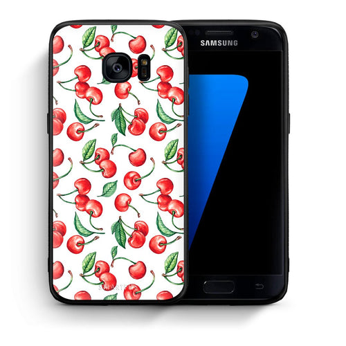 Θήκη Samsung S7 Cherry Summer από τη Smartfits με σχέδιο στο πίσω μέρος και μαύρο περίβλημα | Samsung S7 Cherry Summer case with colorful back and black bezels