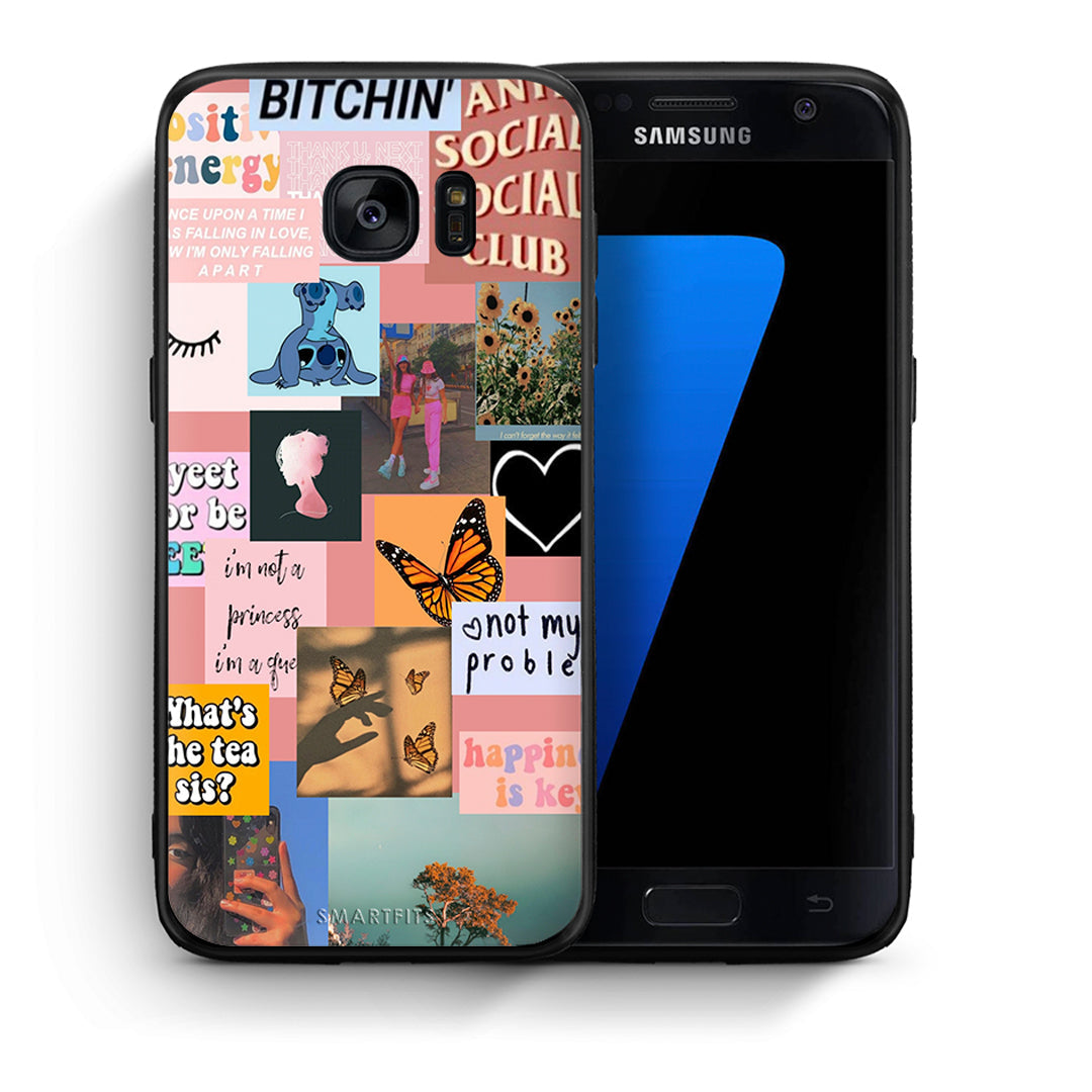 Θήκη Αγίου Βαλεντίνου Samsung S7 Collage Bitchin από τη Smartfits με σχέδιο στο πίσω μέρος και μαύρο περίβλημα | Samsung S7 Collage Bitchin case with colorful back and black bezels