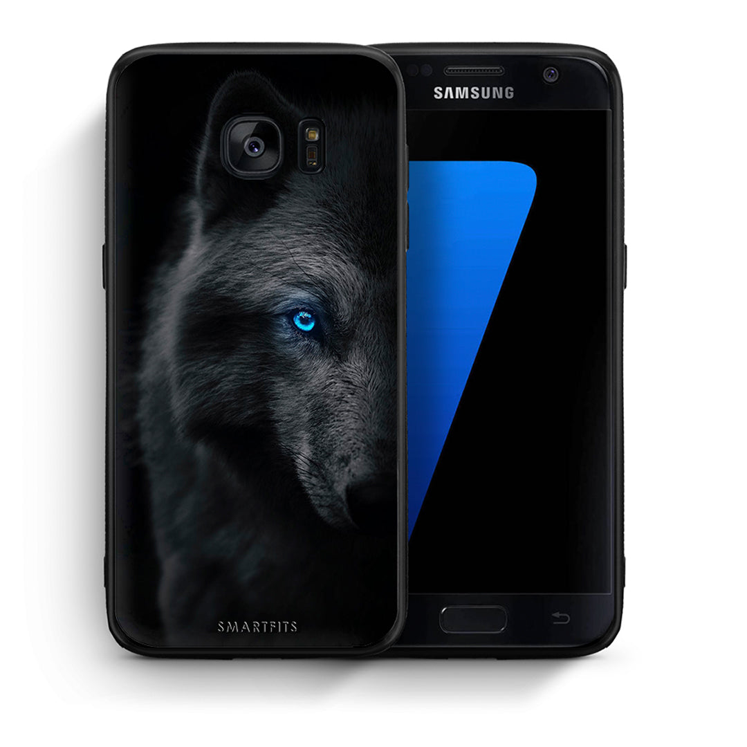 Θήκη Samsung S7 Dark Wolf από τη Smartfits με σχέδιο στο πίσω μέρος και μαύρο περίβλημα | Samsung S7 Dark Wolf case with colorful back and black bezels