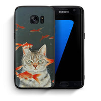 Thumbnail for Θήκη Samsung S7 Edge Cat Goldfish από τη Smartfits με σχέδιο στο πίσω μέρος και μαύρο περίβλημα | Samsung S7 Edge Cat Goldfish case with colorful back and black bezels
