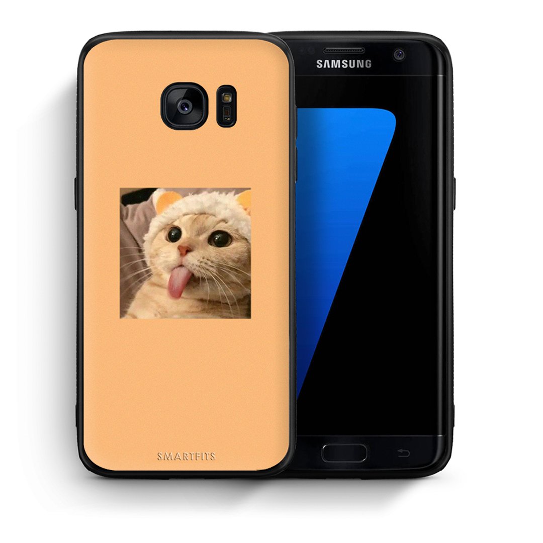 Θήκη Samsung S7 Edge Cat Tongue από τη Smartfits με σχέδιο στο πίσω μέρος και μαύρο περίβλημα | Samsung S7 Edge Cat Tongue case with colorful back and black bezels