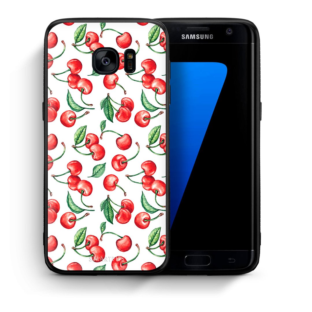Θήκη Samsung S7 Edge Cherry Summer από τη Smartfits με σχέδιο στο πίσω μέρος και μαύρο περίβλημα | Samsung S7 Edge Cherry Summer case with colorful back and black bezels