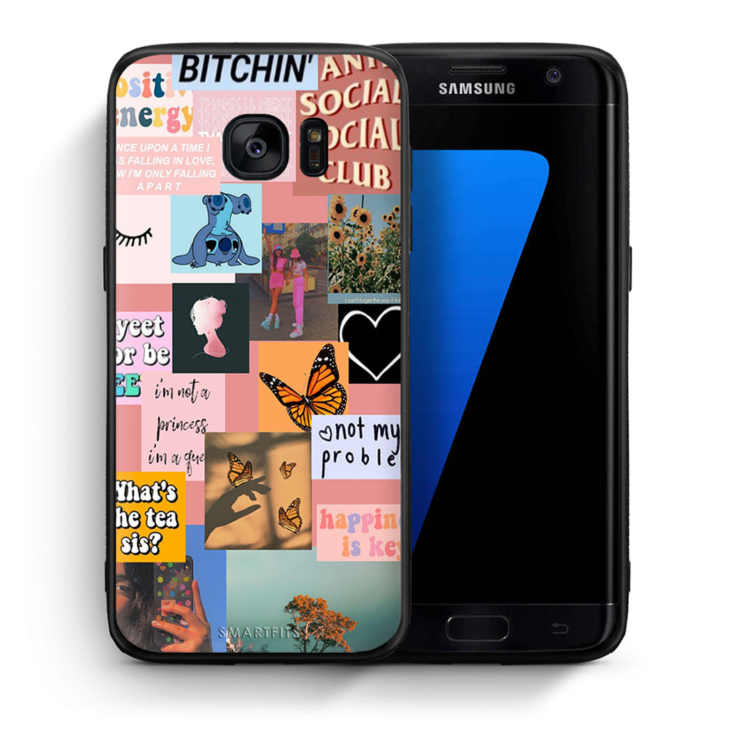 Θήκη Αγίου Βαλεντίνου Samsung S7 Edge Collage Bitchin από τη Smartfits με σχέδιο στο πίσω μέρος και μαύρο περίβλημα | Samsung S7 Edge Collage Bitchin case with colorful back and black bezels