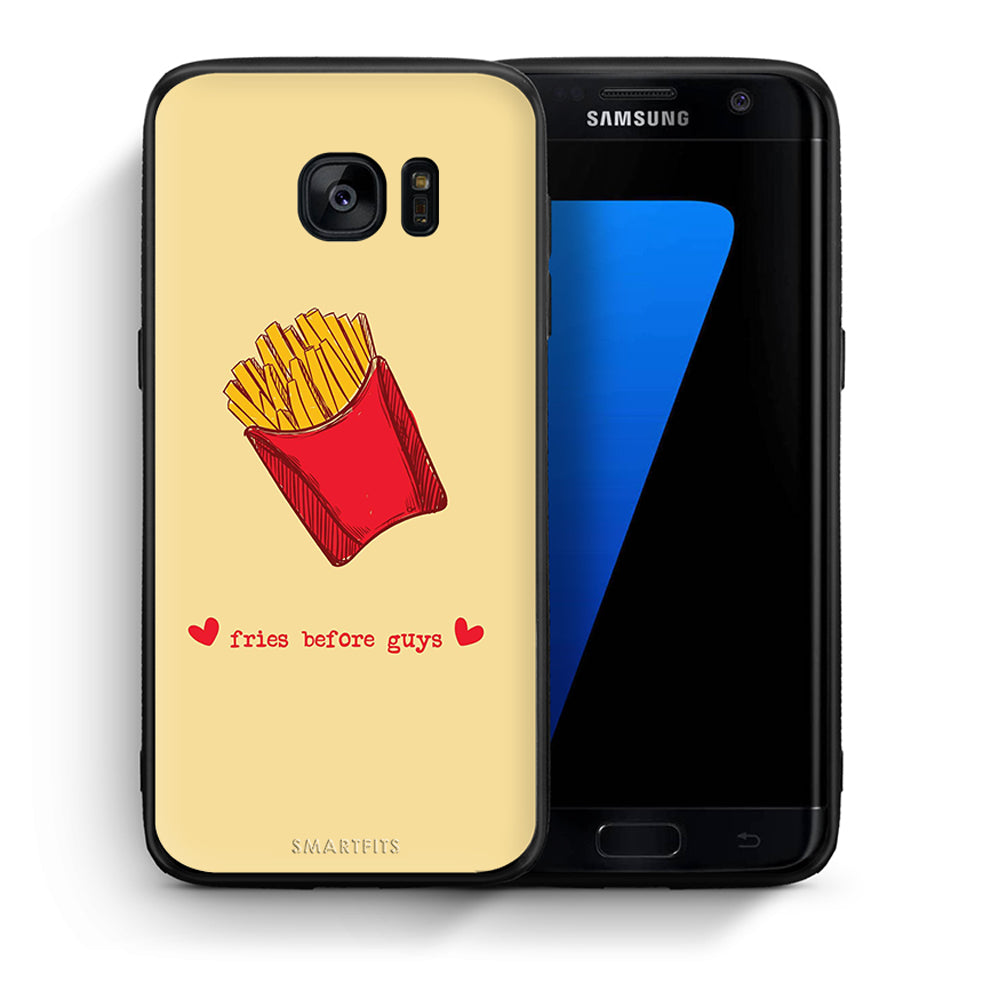 Θήκη Αγίου Βαλεντίνου Samsung S7 Edge Fries Before Guys από τη Smartfits με σχέδιο στο πίσω μέρος και μαύρο περίβλημα | Samsung S7 Edge Fries Before Guys case with colorful back and black bezels