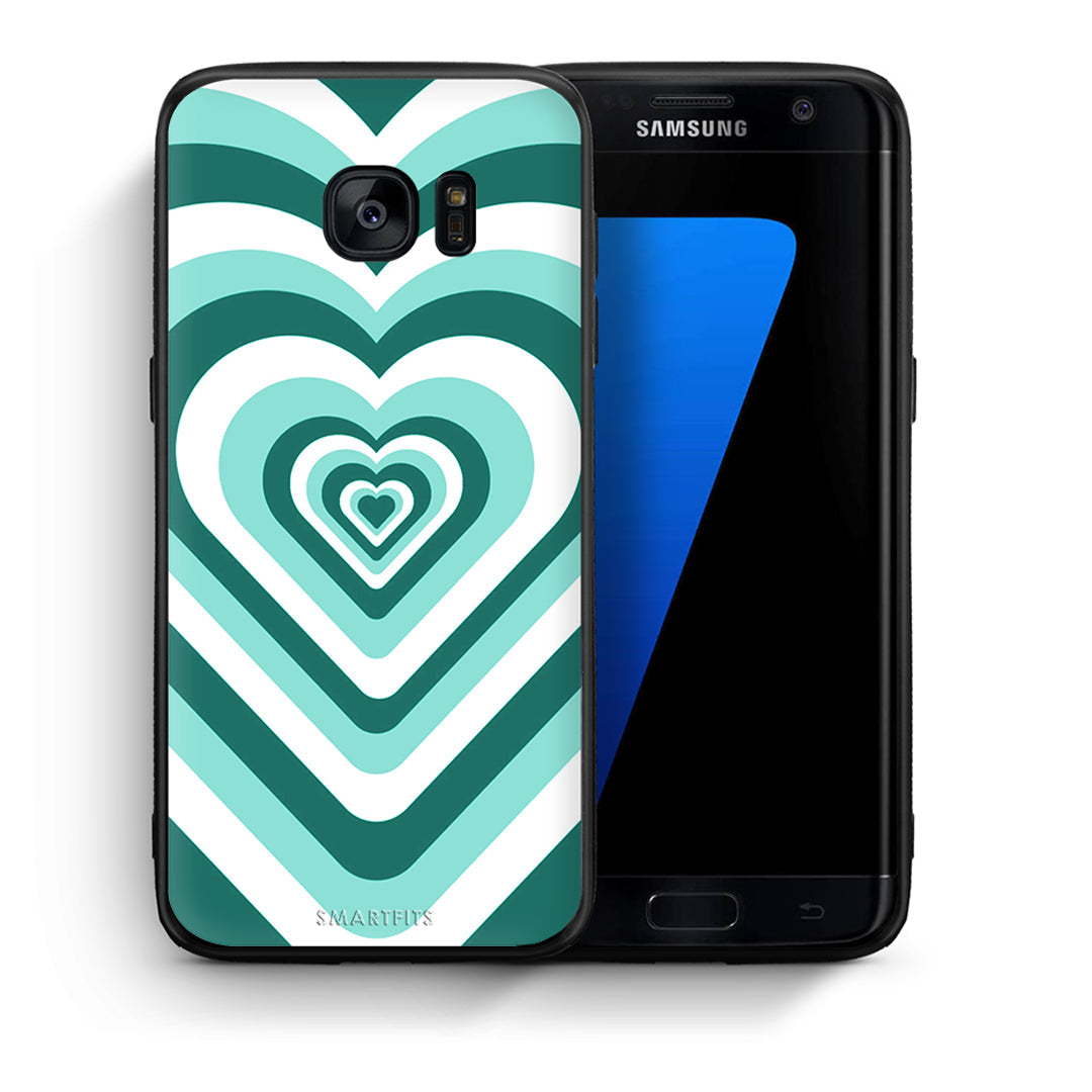 Θήκη Samsung S7 Edge Green Hearts από τη Smartfits με σχέδιο στο πίσω μέρος και μαύρο περίβλημα | Samsung S7 Edge Green Hearts case with colorful back and black bezels