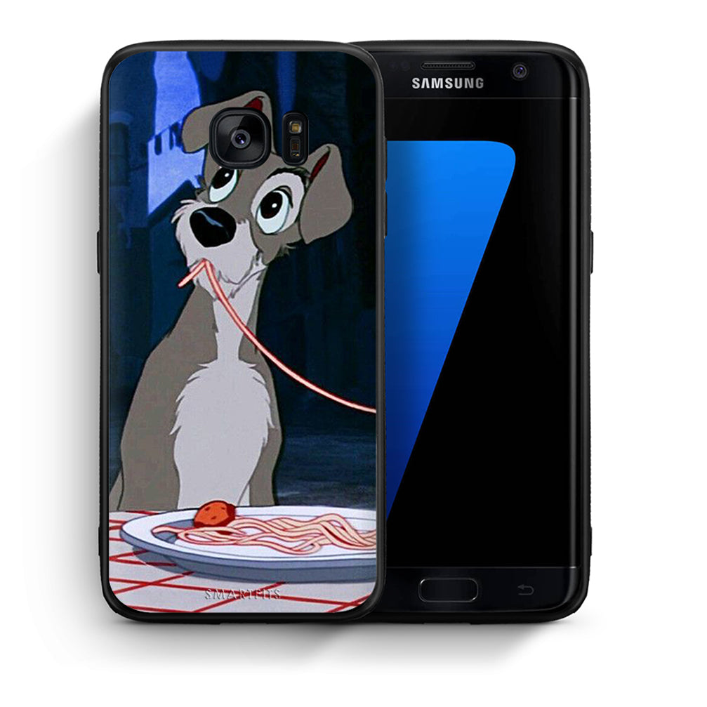 Θήκη Αγίου Βαλεντίνου Samsung S7 Edge Lady And Tramp 1 από τη Smartfits με σχέδιο στο πίσω μέρος και μαύρο περίβλημα | Samsung S7 Edge Lady And Tramp 1 case with colorful back and black bezels