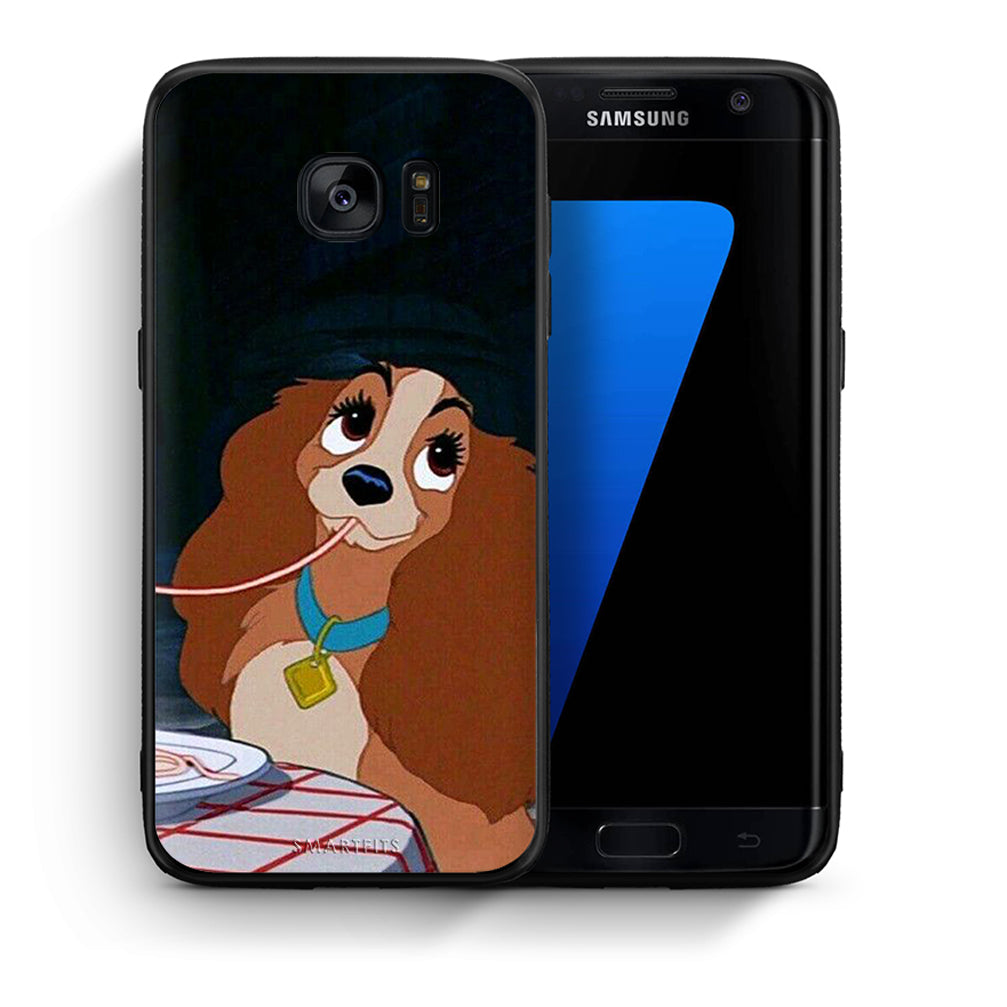 Θήκη Αγίου Βαλεντίνου Samsung S7 Lady And Tramp 2 από τη Smartfits με σχέδιο στο πίσω μέρος και μαύρο περίβλημα | Samsung S7 Lady And Tramp 2 case with colorful back and black bezels