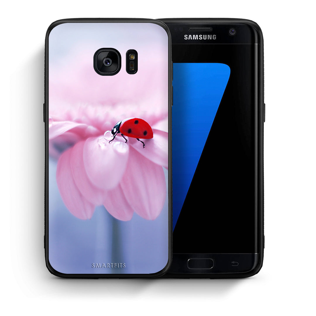 Θήκη Samsung S7 Edge Ladybug Flower από τη Smartfits με σχέδιο στο πίσω μέρος και μαύρο περίβλημα | Samsung S7 Edge Ladybug Flower case with colorful back and black bezels