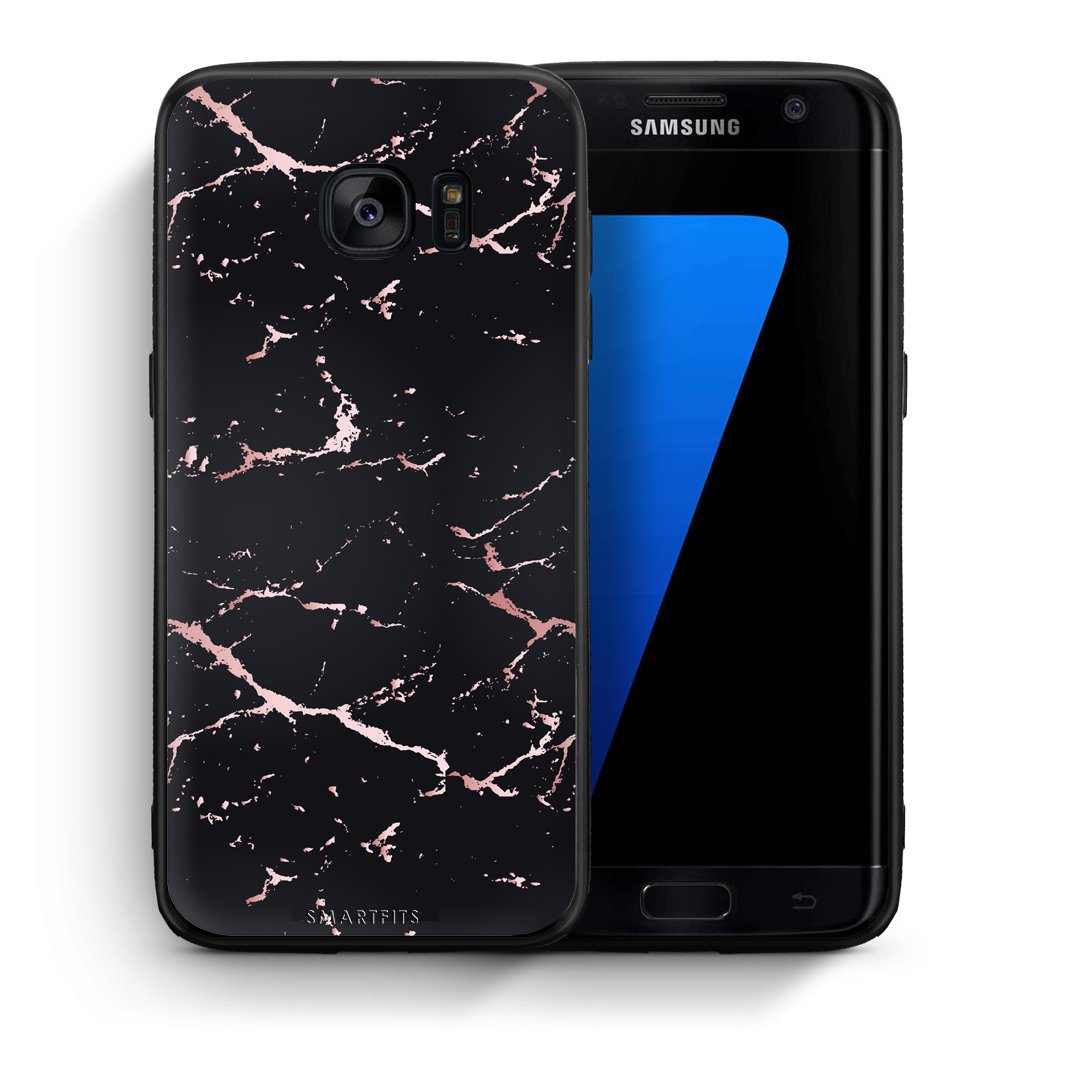 Θήκη Samsung S7 Edge Black Rosegold Marble από τη Smartfits με σχέδιο στο πίσω μέρος και μαύρο περίβλημα | Samsung S7 Edge Black Rosegold Marble case with colorful back and black bezels