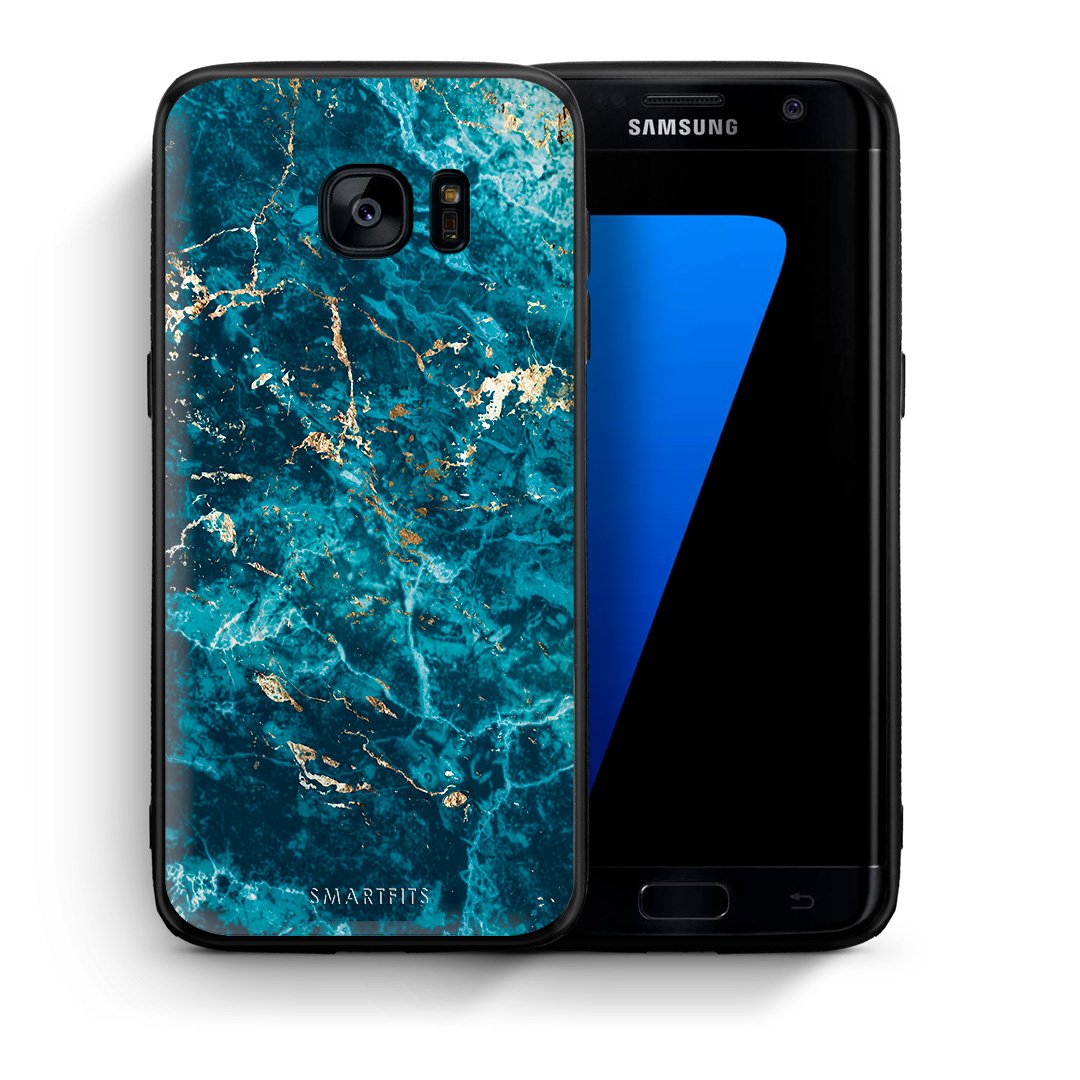 Θήκη Samsung S7 Edge Marble Blue από τη Smartfits με σχέδιο στο πίσω μέρος και μαύρο περίβλημα | Samsung S7 Edge Marble Blue case with colorful back and black bezels