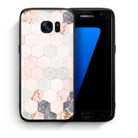 Thumbnail for Θήκη Samsung S7 Edge Hexagon Pink Marble από τη Smartfits με σχέδιο στο πίσω μέρος και μαύρο περίβλημα | Samsung S7 Edge Hexagon Pink Marble case with colorful back and black bezels