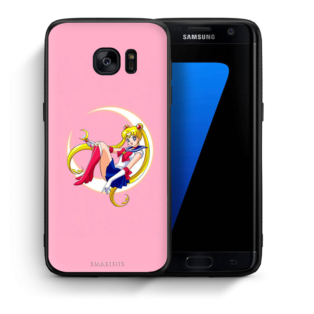 Θήκη Samsung S7 Edge Moon Girl από τη Smartfits με σχέδιο στο πίσω μέρος και μαύρο περίβλημα | Samsung S7 Edge Moon Girl case with colorful back and black bezels