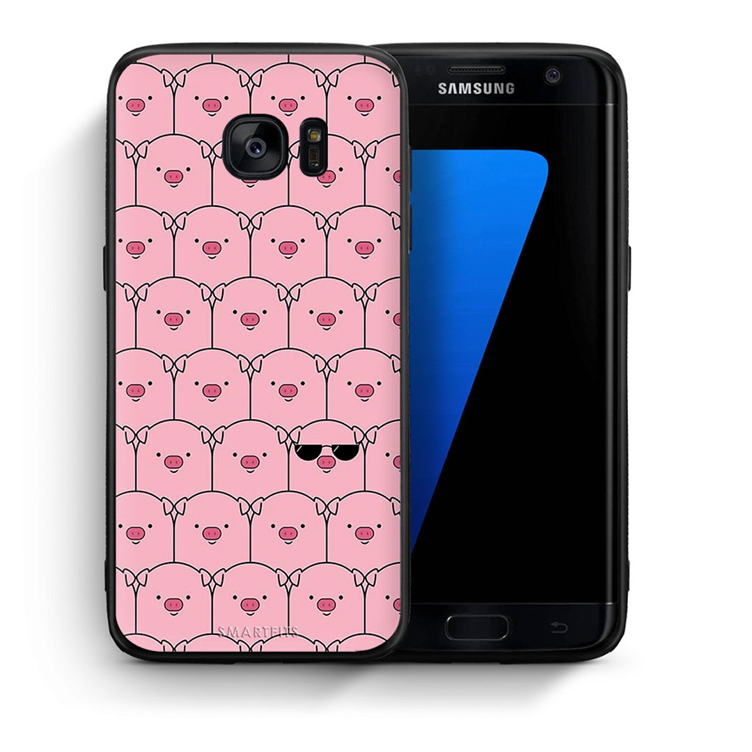 Θήκη Samsung S7 Edge Pig Glasses από τη Smartfits με σχέδιο στο πίσω μέρος και μαύρο περίβλημα | Samsung S7 Edge Pig Glasses case with colorful back and black bezels