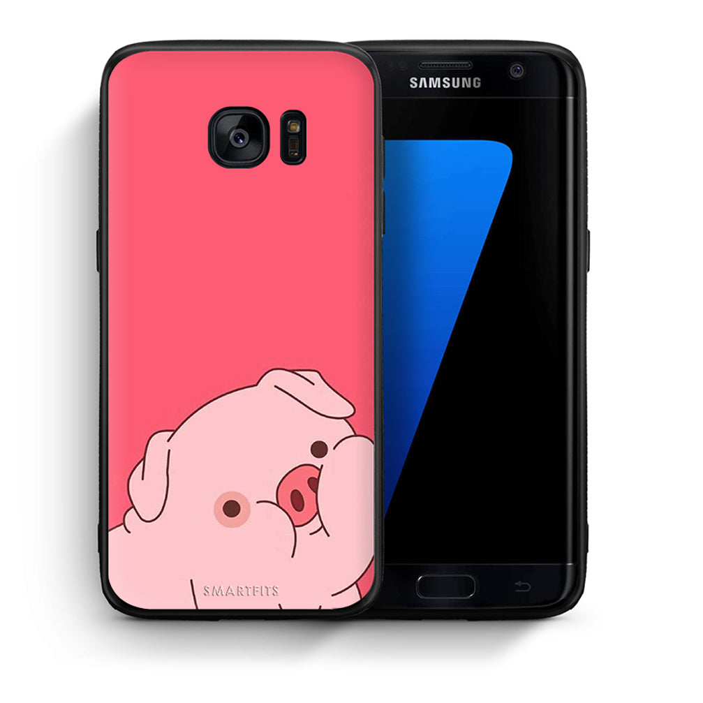 Θήκη Αγίου Βαλεντίνου Samsung S7 Edge Pig Love 1 από τη Smartfits με σχέδιο στο πίσω μέρος και μαύρο περίβλημα | Samsung S7 Edge Pig Love 1 case with colorful back and black bezels