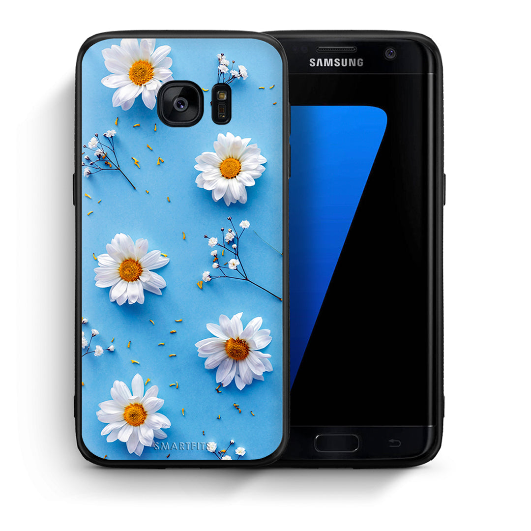 Θήκη Samsung S7 Edge Real Daisies από τη Smartfits με σχέδιο στο πίσω μέρος και μαύρο περίβλημα | Samsung S7 Edge Real Daisies case with colorful back and black bezels