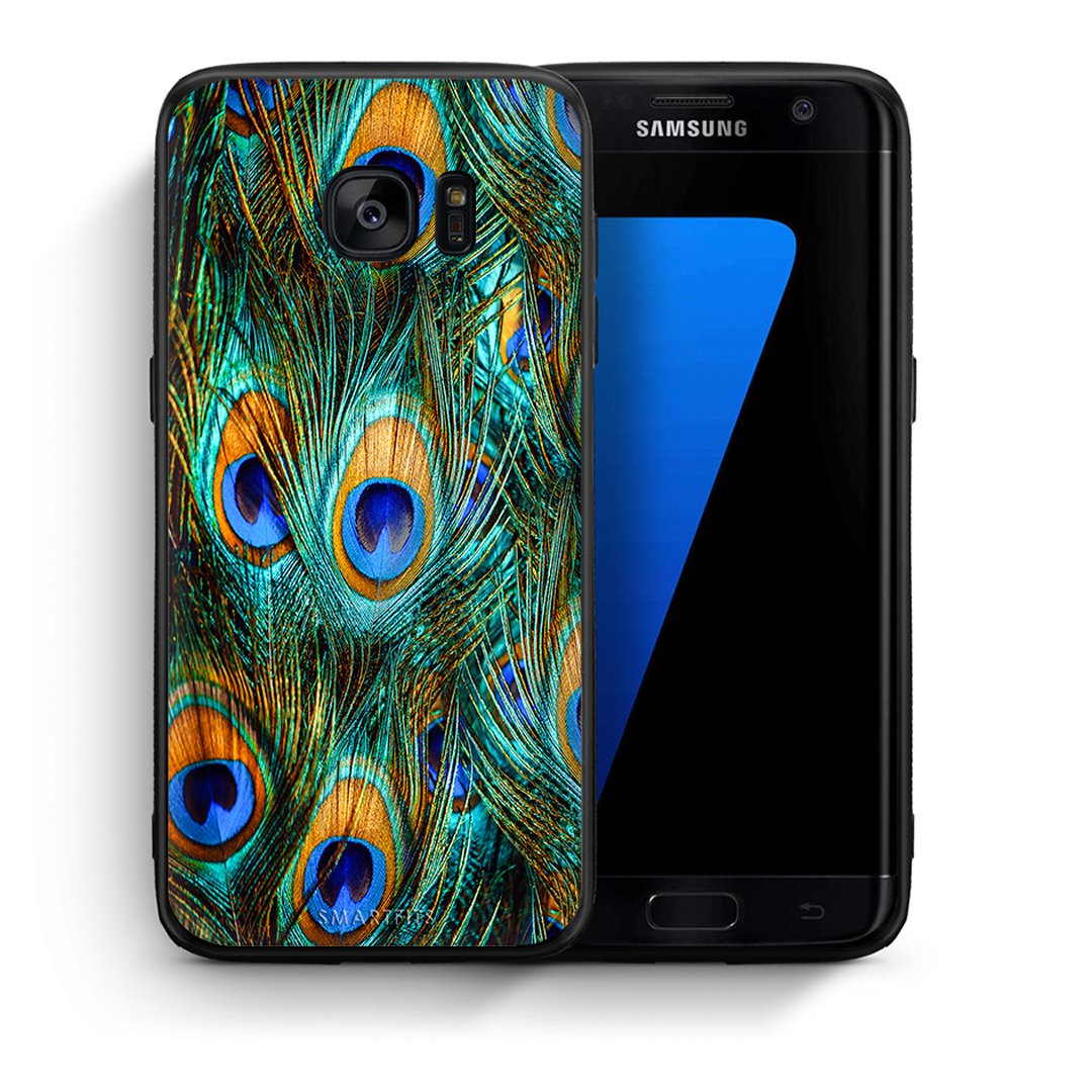 Θήκη Samsung S7 Edge Real Peacock Feathers από τη Smartfits με σχέδιο στο πίσω μέρος και μαύρο περίβλημα | Samsung S7 Edge Real Peacock Feathers case with colorful back and black bezels