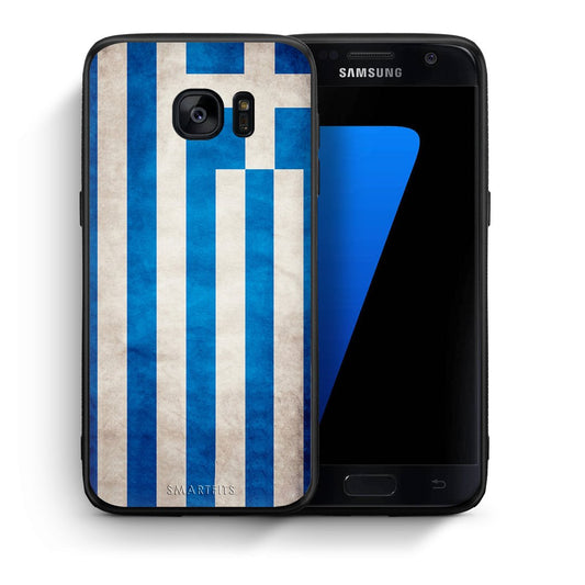 Θήκη Samsung S7 Greek Flag από τη Smartfits με σχέδιο στο πίσω μέρος και μαύρο περίβλημα | Samsung S7 Greek Flag case with colorful back and black bezels
