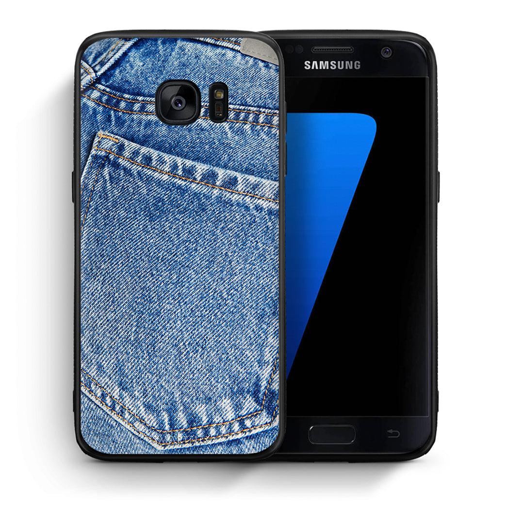 Θήκη Samsung S7 Jeans Pocket από τη Smartfits με σχέδιο στο πίσω μέρος και μαύρο περίβλημα | Samsung S7 Jeans Pocket case with colorful back and black bezels
