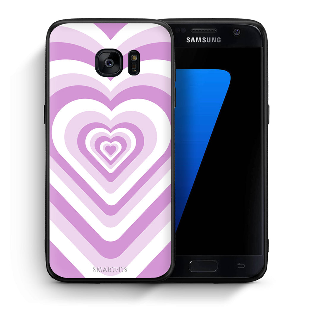 Θήκη Samsung S7 Lilac Hearts από τη Smartfits με σχέδιο στο πίσω μέρος και μαύρο περίβλημα | Samsung S7 Lilac Hearts case with colorful back and black bezels