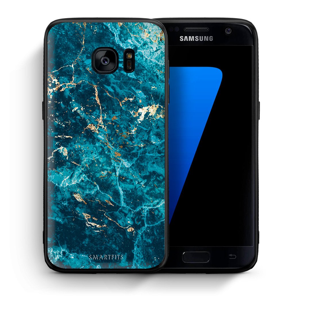 Θήκη Samsung S7 Marble Blue από τη Smartfits με σχέδιο στο πίσω μέρος και μαύρο περίβλημα | Samsung S7 Marble Blue case with colorful back and black bezels