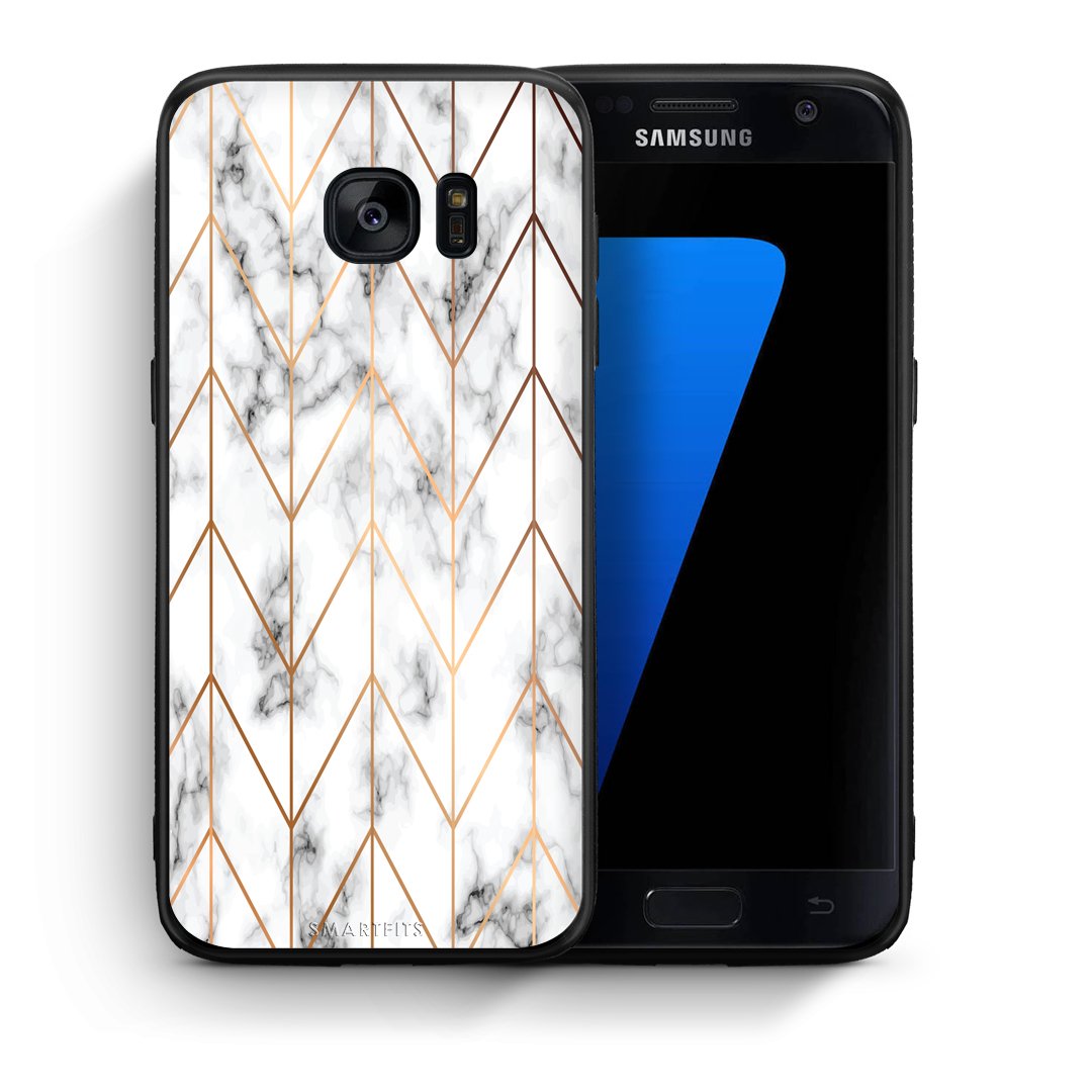 Θήκη Samsung S7 Gold Geometric Marble από τη Smartfits με σχέδιο στο πίσω μέρος και μαύρο περίβλημα | Samsung S7 Gold Geometric Marble case with colorful back and black bezels
