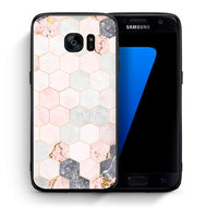 Thumbnail for Θήκη Samsung S7 Hexagon Pink Marble από τη Smartfits με σχέδιο στο πίσω μέρος και μαύρο περίβλημα | Samsung S7 Hexagon Pink Marble case with colorful back and black bezels