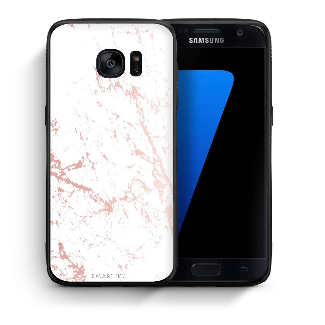 Θήκη Samsung S7 Pink Splash Marble από τη Smartfits με σχέδιο στο πίσω μέρος και μαύρο περίβλημα | Samsung S7 Pink Splash Marble case with colorful back and black bezels