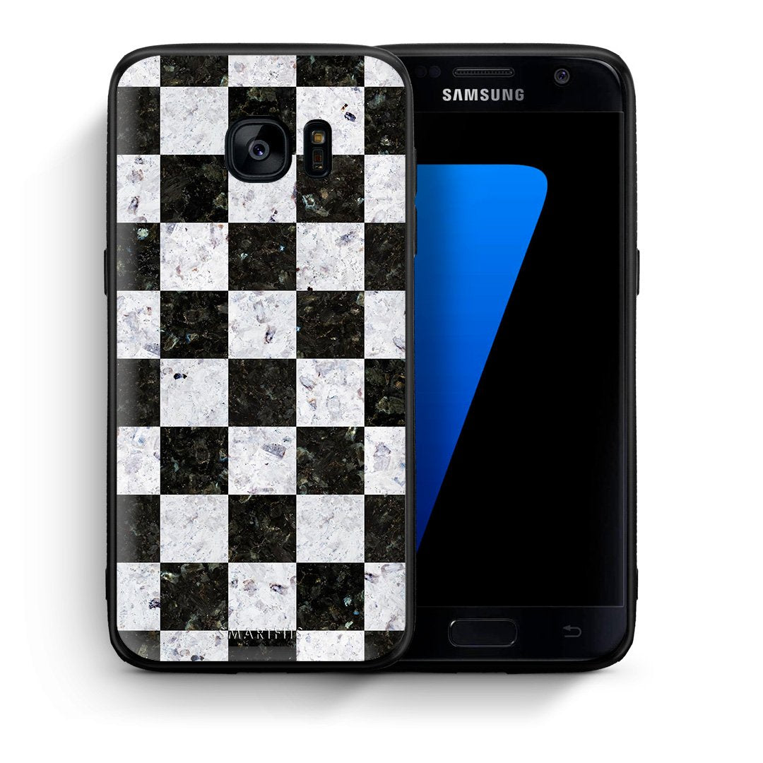 Θήκη Samsung S7 Square Geometric Marble από τη Smartfits με σχέδιο στο πίσω μέρος και μαύρο περίβλημα | Samsung S7 Square Geometric Marble case with colorful back and black bezels